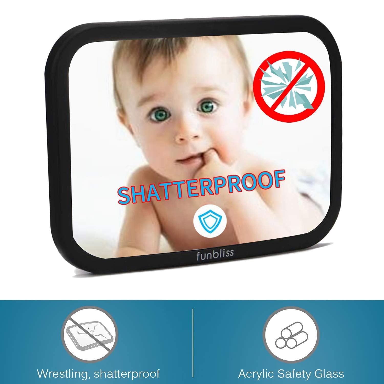 Funbliss mirror with shatterproof lens provides durable, worry-free use.
