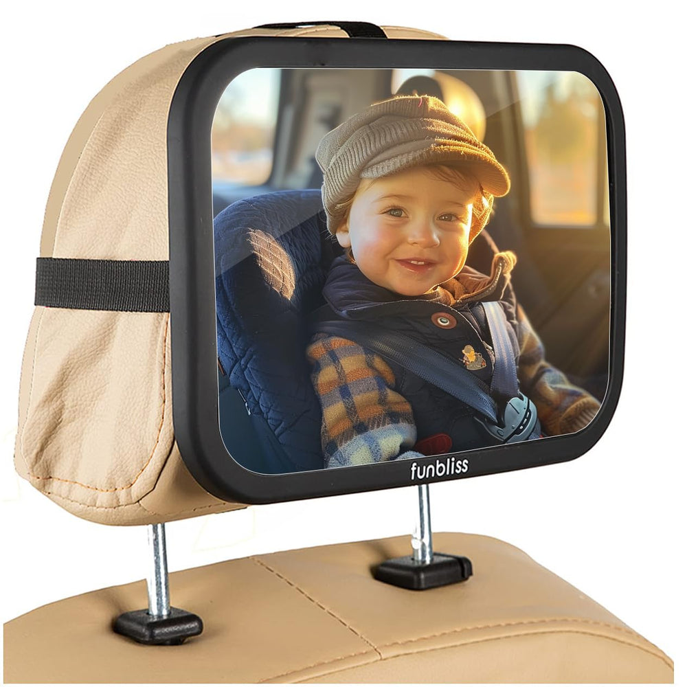 Funbliss baby car mirror offers a wide-angle view for easy backseat monitoring.