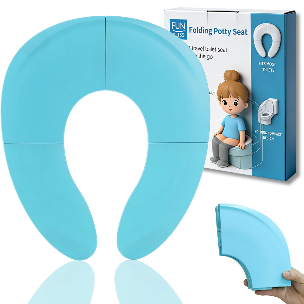 Funbliss foldable travel potty seat closed for easy storage and portability.