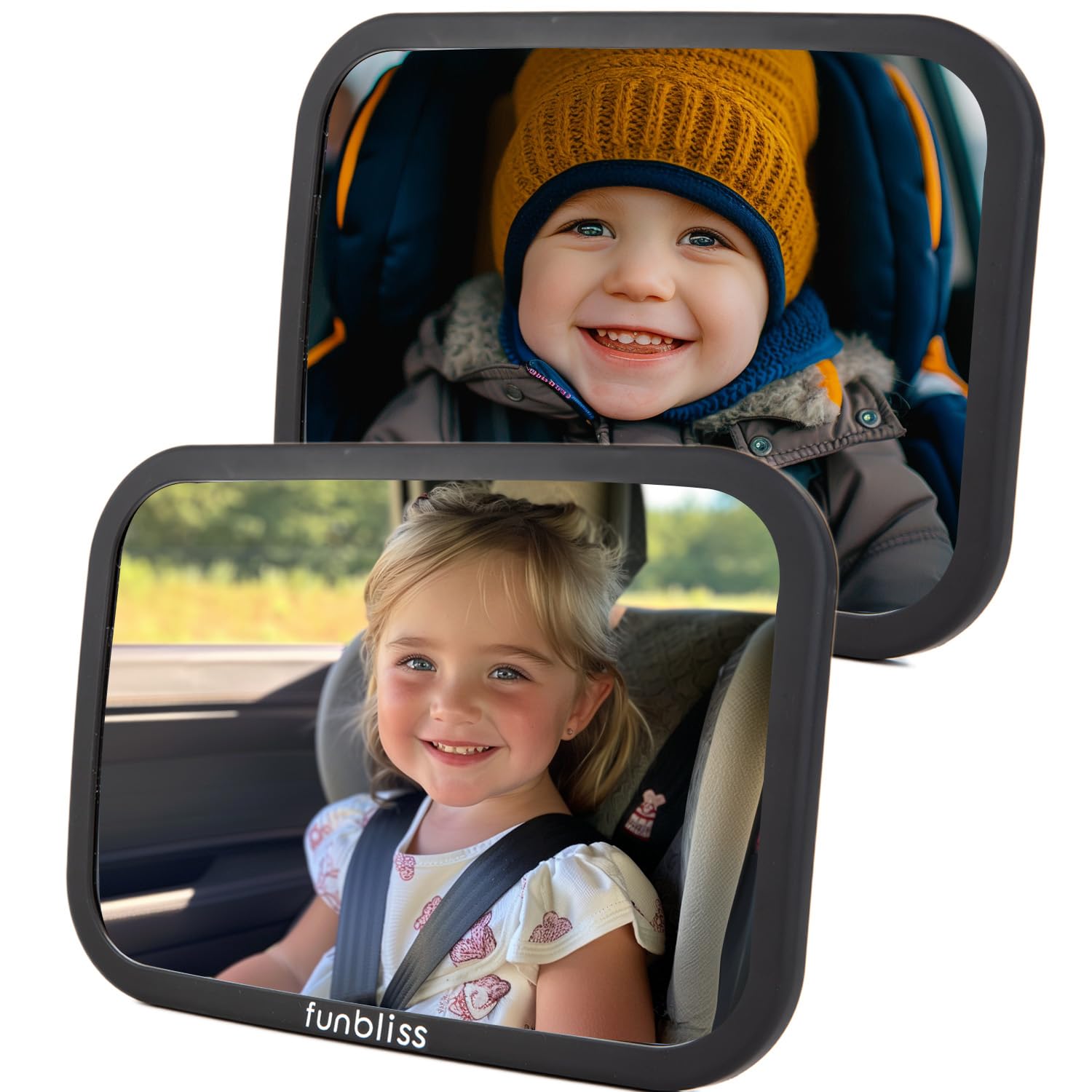 Funbliss rear-facing mirror with wide view for monitoring baby while driving