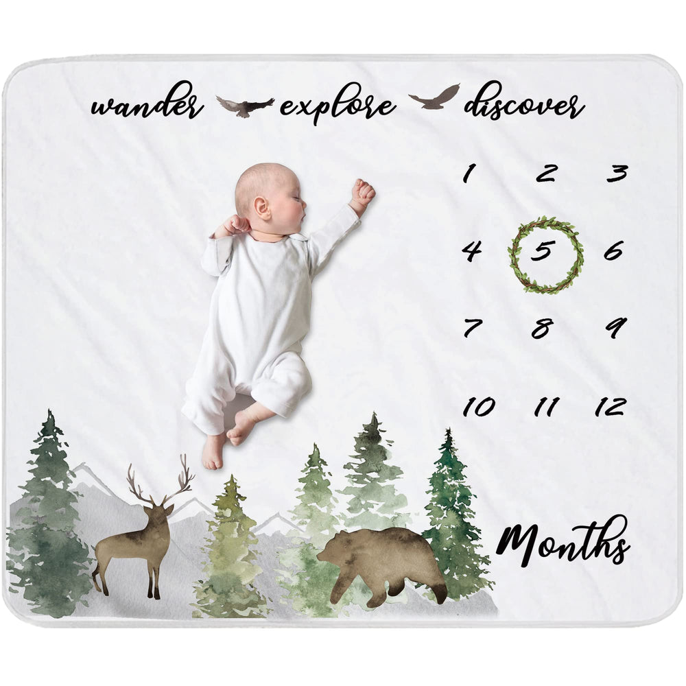 Fundich woodland milestone blanket for adorable monthly photo memories.