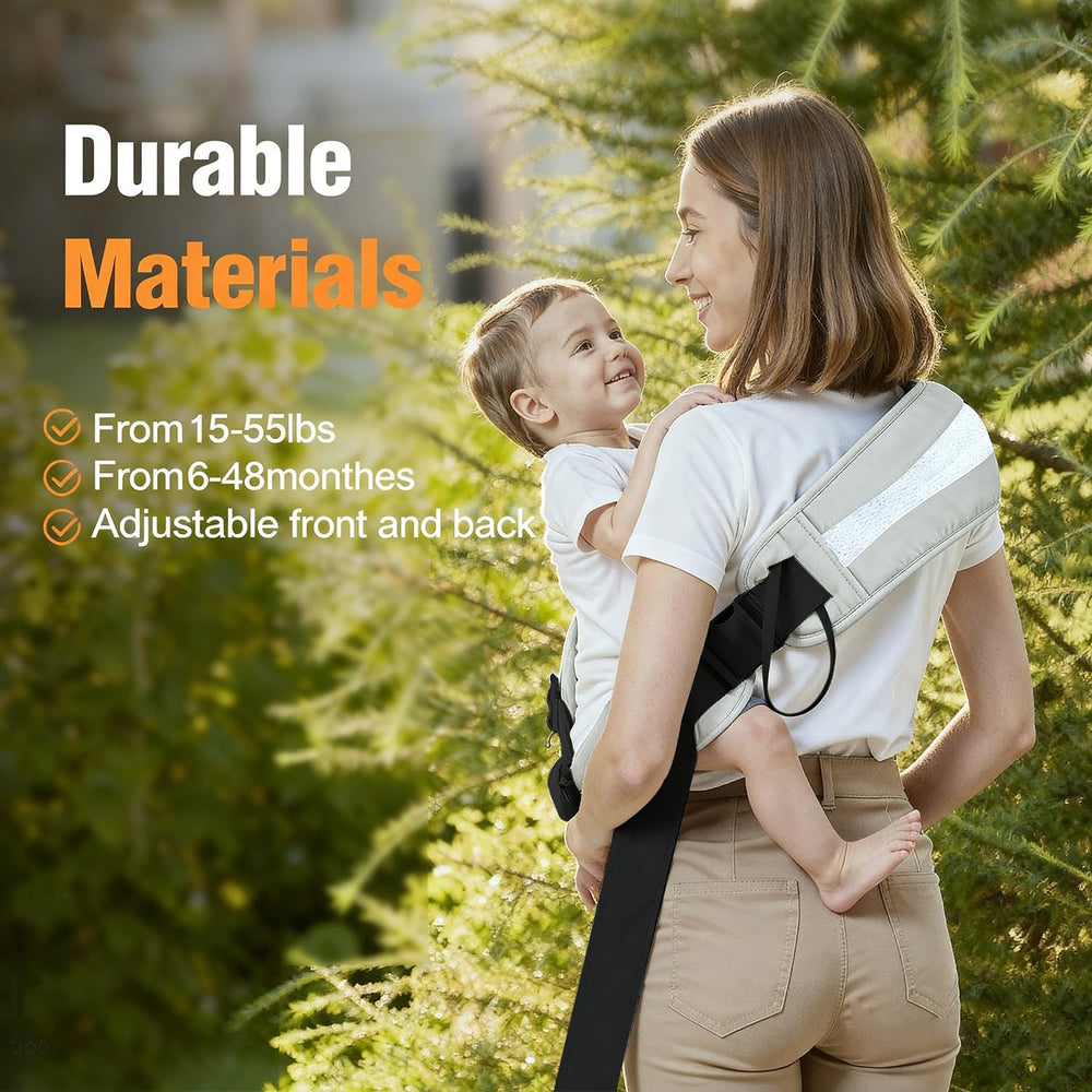 FUNITO ergonomic-m-shaped-seat supports comfortable hip positioning for growing toddlers.