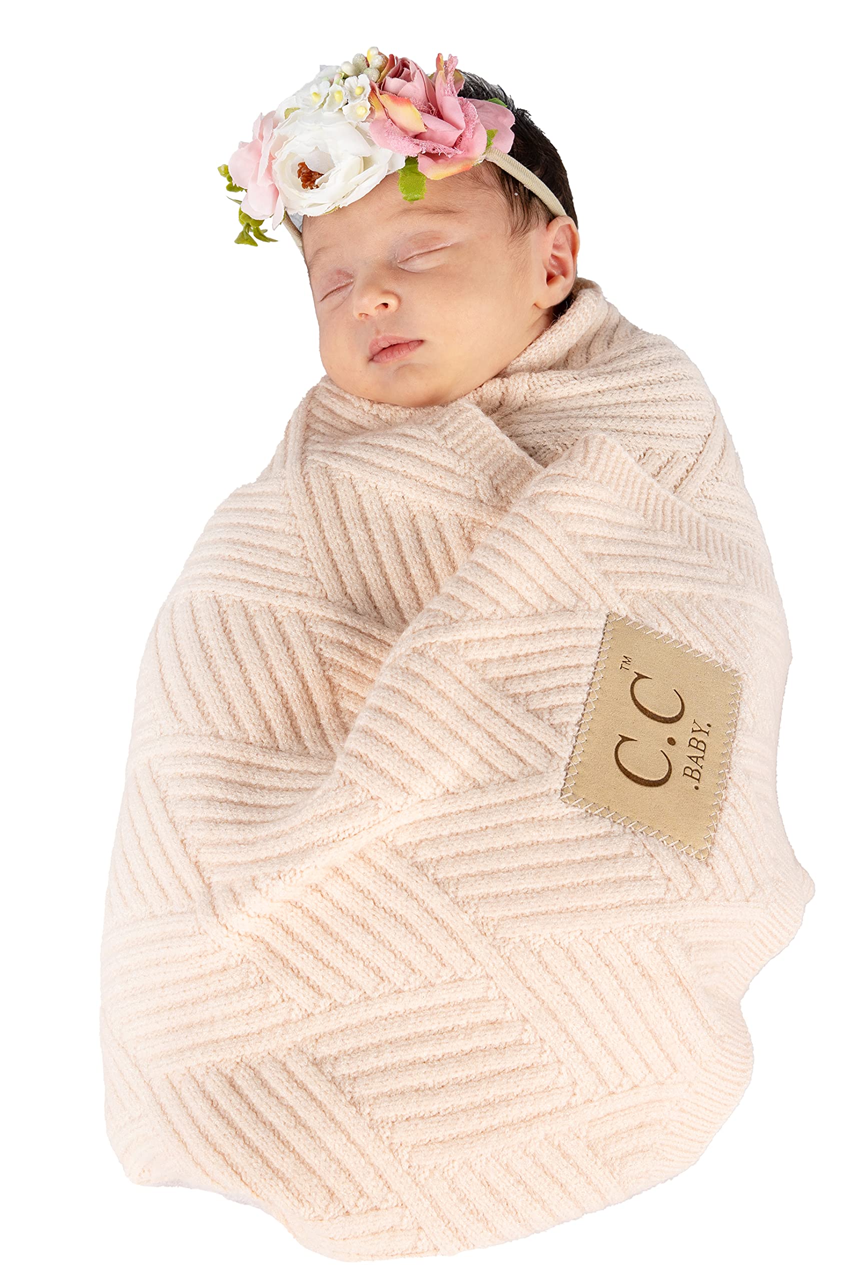 Funky Junque Tie Dye Viscose Baby Blanket with diagonal basketweave texture in beige, cozy for car rides