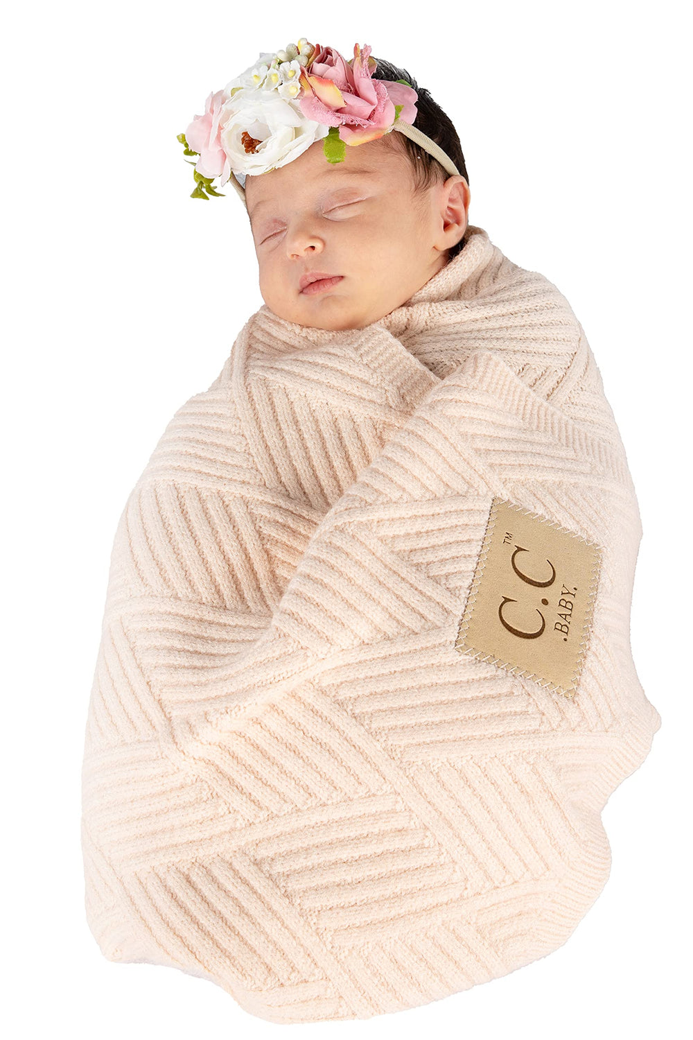 Funky Junque Tie Dye Viscose Baby Blanket with diagonal basketweave texture in beige, cozy for car rides