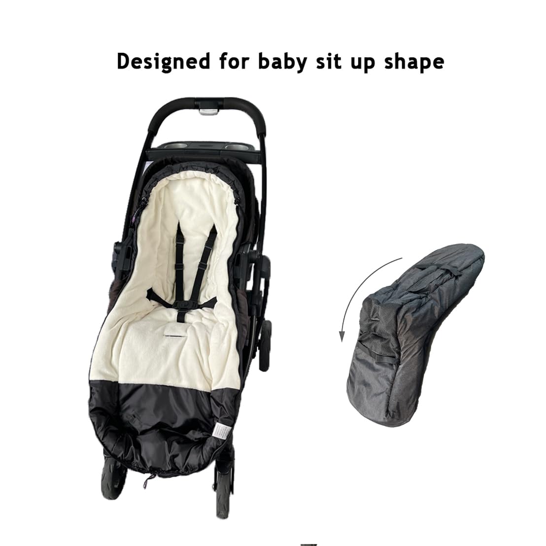 funlife footmuff foot area opens for easy leg movement.