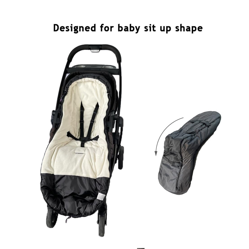 funlife footmuff foot area opens for easy leg movement.