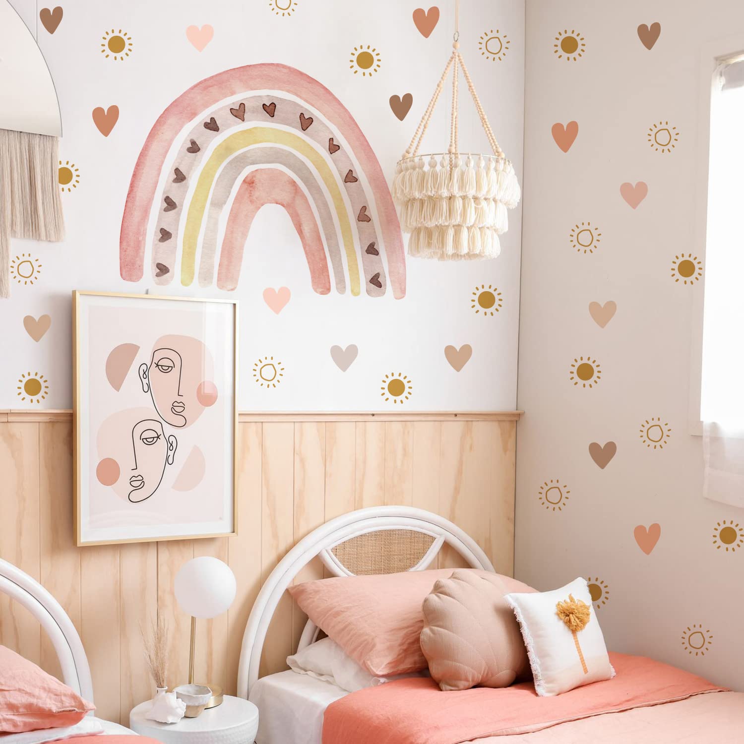funlife rainbow left half wall decal enhances a bright kids room with cheerful color.