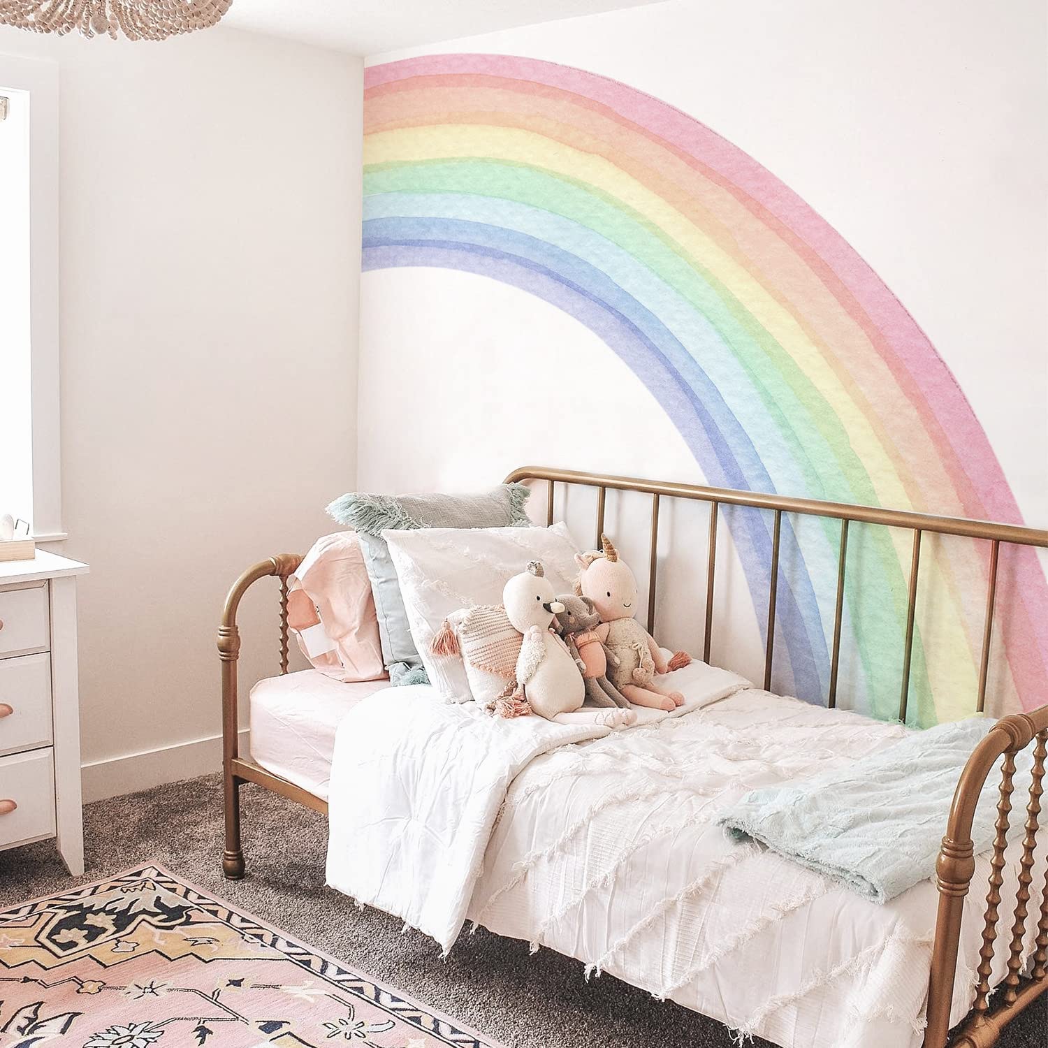 Funlife rainbow wall mural in a kids' room idea.