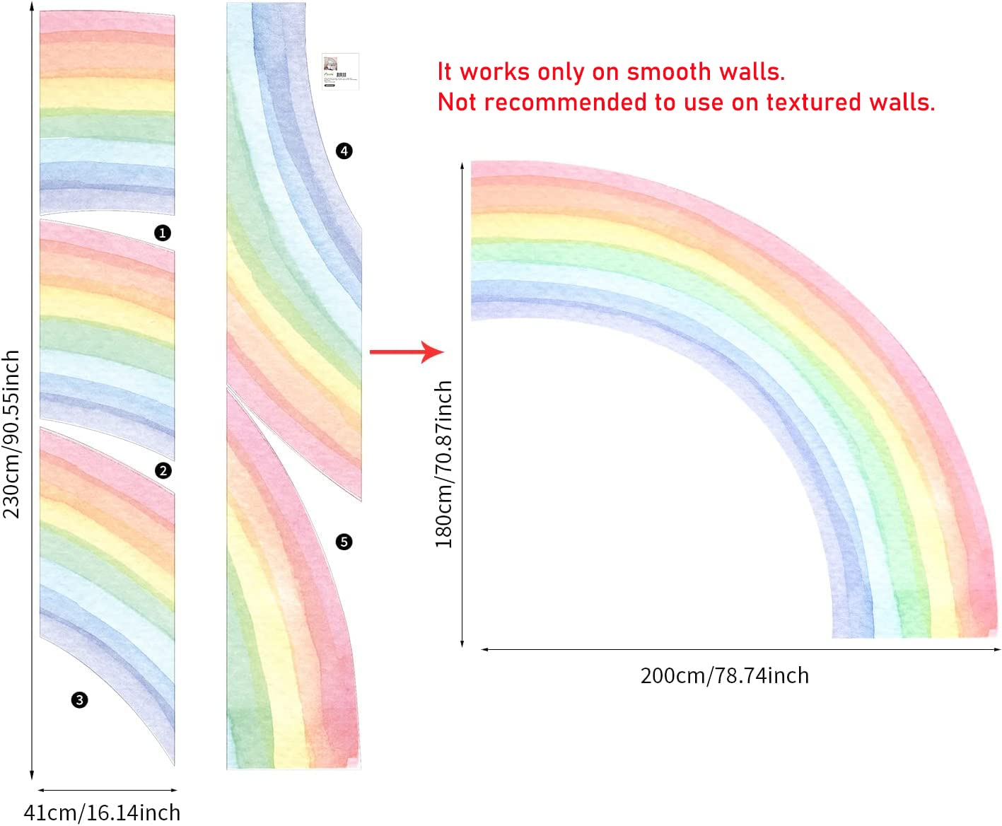Funlife rainbow wall mural panel 2 adds color with easy peel-and-stick.