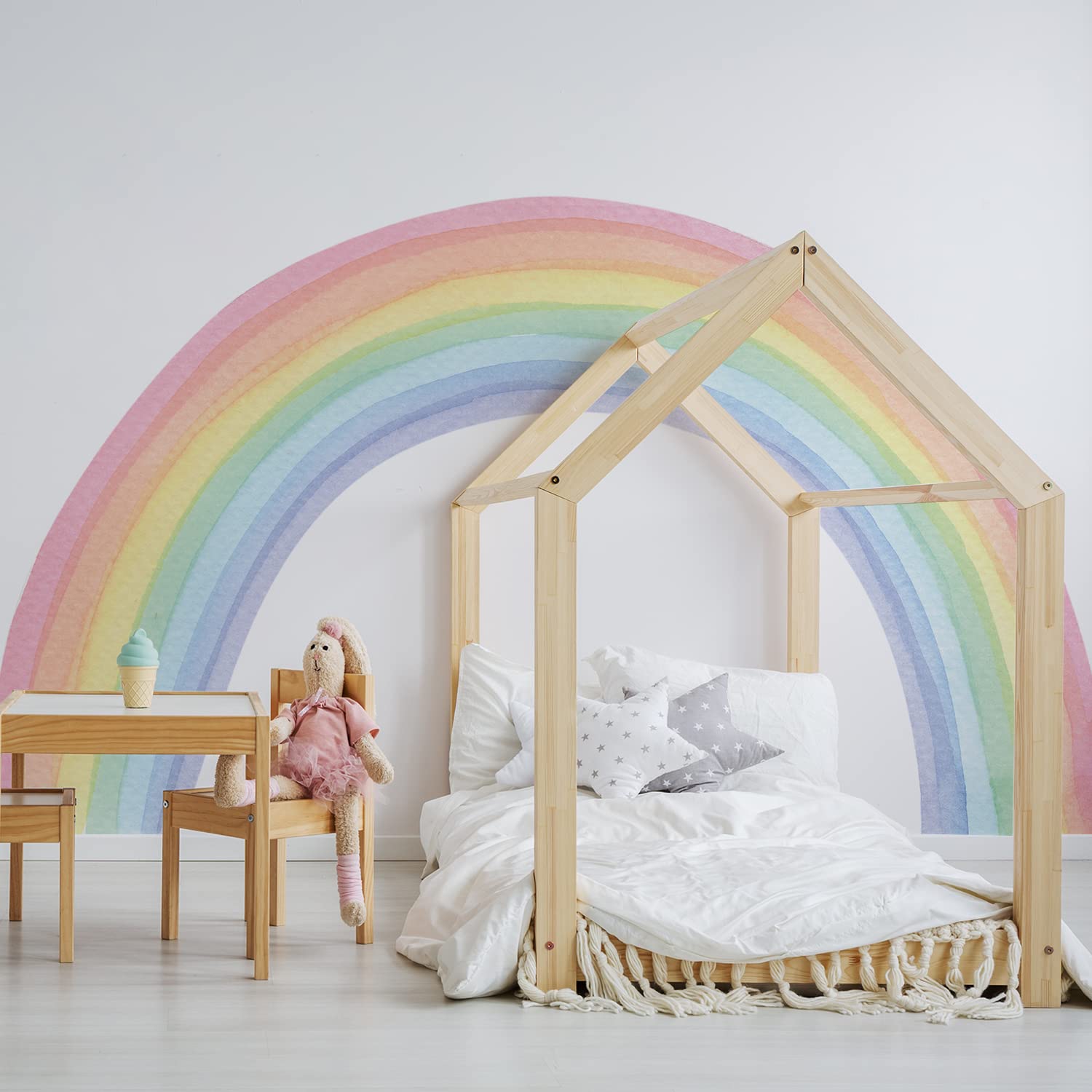Funlife rainbow wall mural panel 5 durable vinyl for long-lasting color in playrooms.