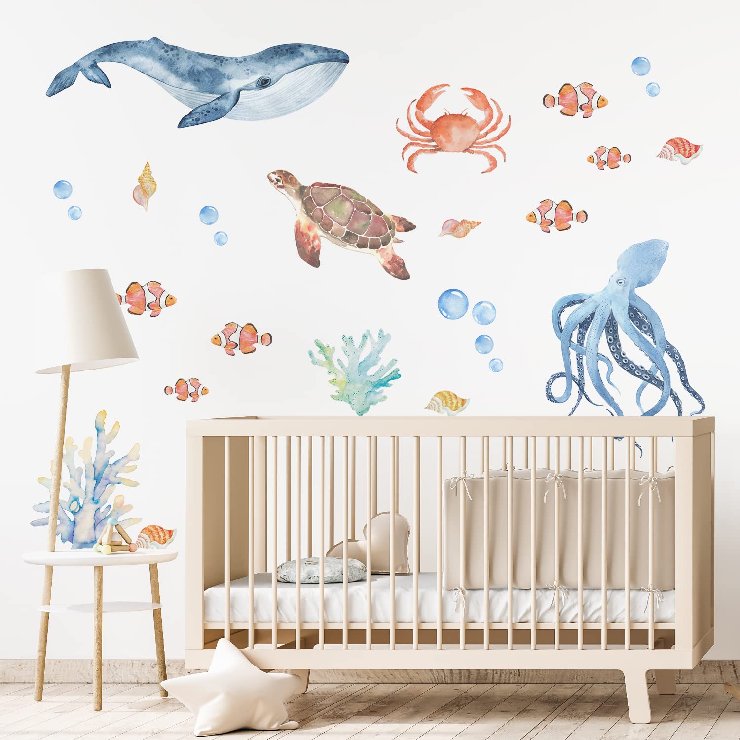 funlife under-sea wall decals whale: fade-resistant decor for a bright nursery.