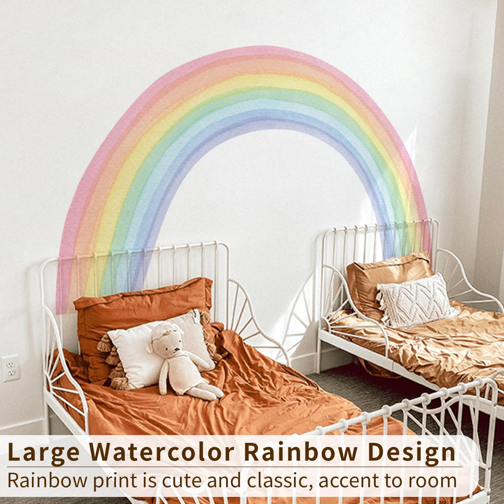 funlife vinyl rainbow wall mural panel 3 enhances nursery walls with soft watercolor vibes.
