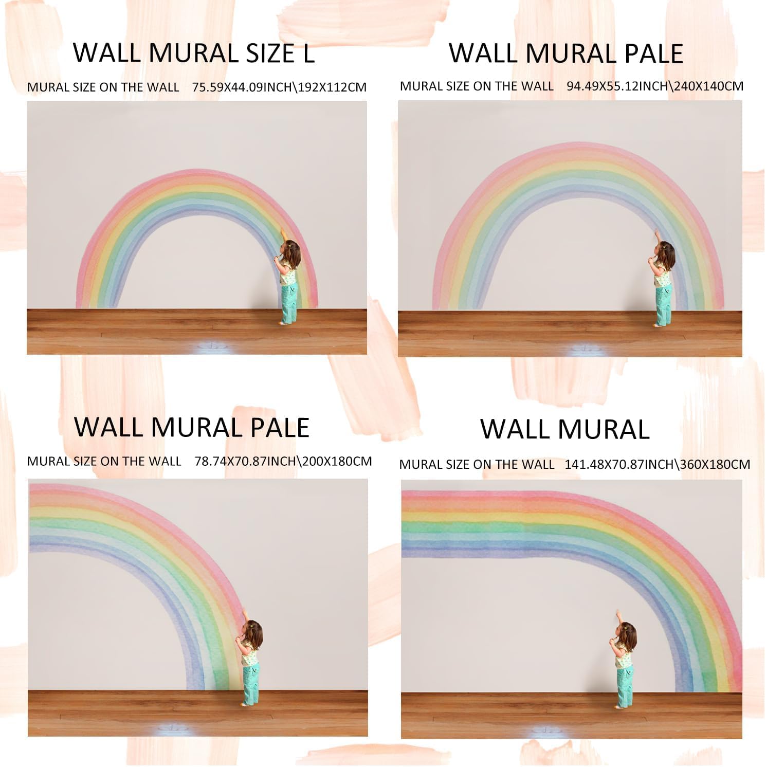 funlife vinyl rainbow wall mural panel 6 tear-free and washable finish.