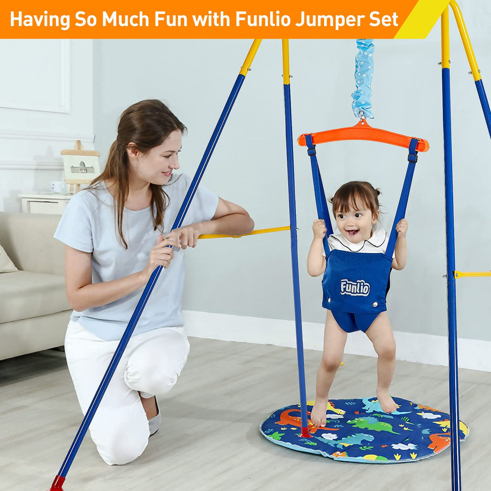 Blue FUNLIO jumper side view shows easy assembly and setup
