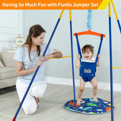 Blue FUNLIO jumper side view shows easy assembly and setup
