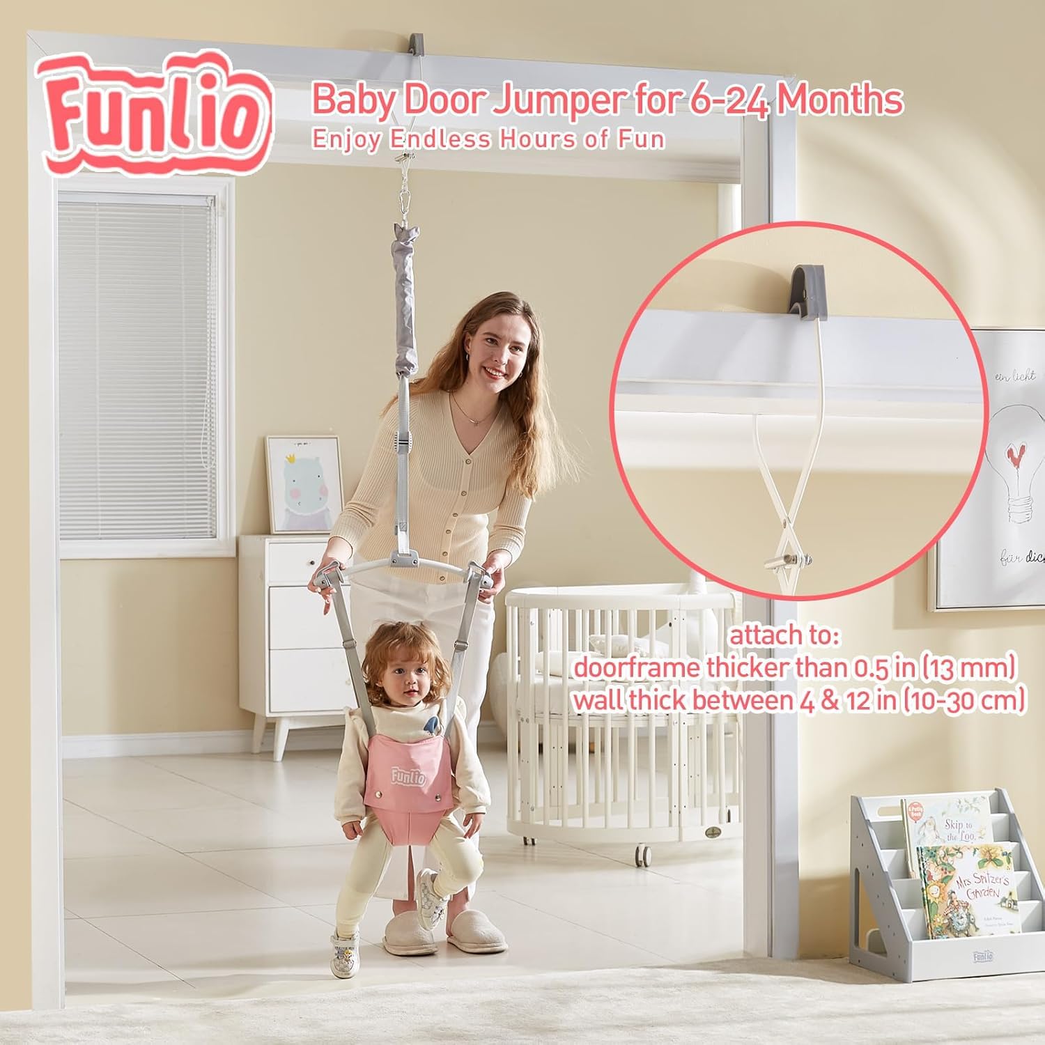 FUNLIO walking harness with soft cotton seat supports comfortable steps.