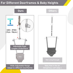 Height adjustable rope lets you tailor jumper height for growing infants.