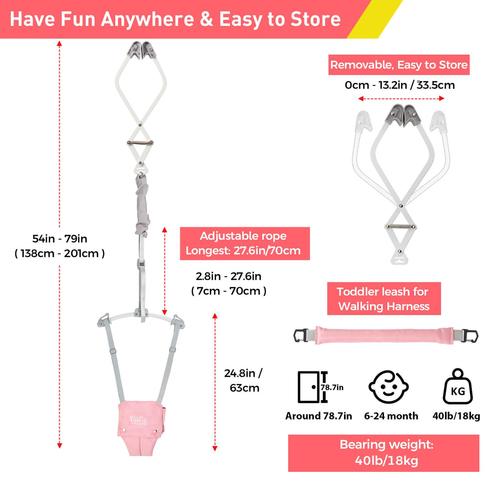 FUNLIO package includes door clamp and toddler leash for safe setup.