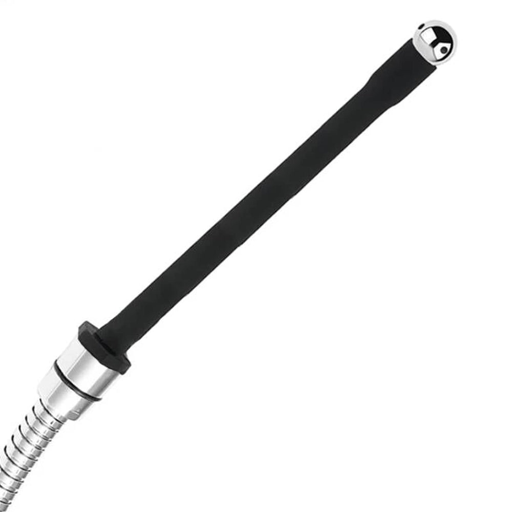 Funny Steel 150cm enema nozzle offers extended reach for flexibility.