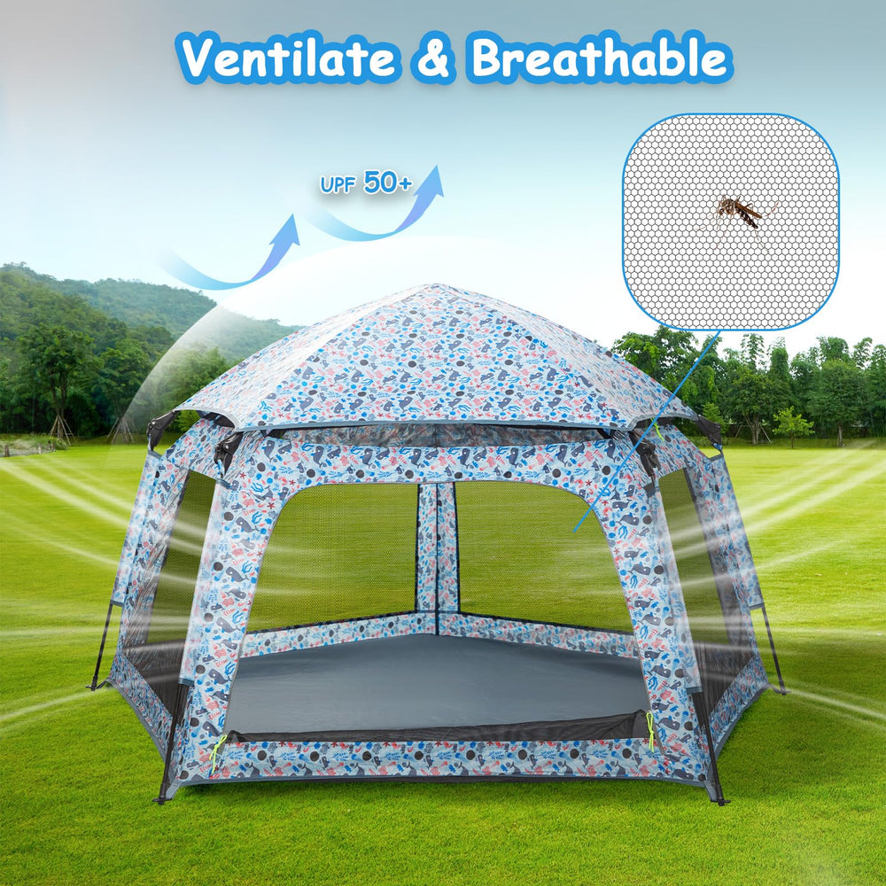 Funsland playpen with breathable mesh sides keeps air circulating.
