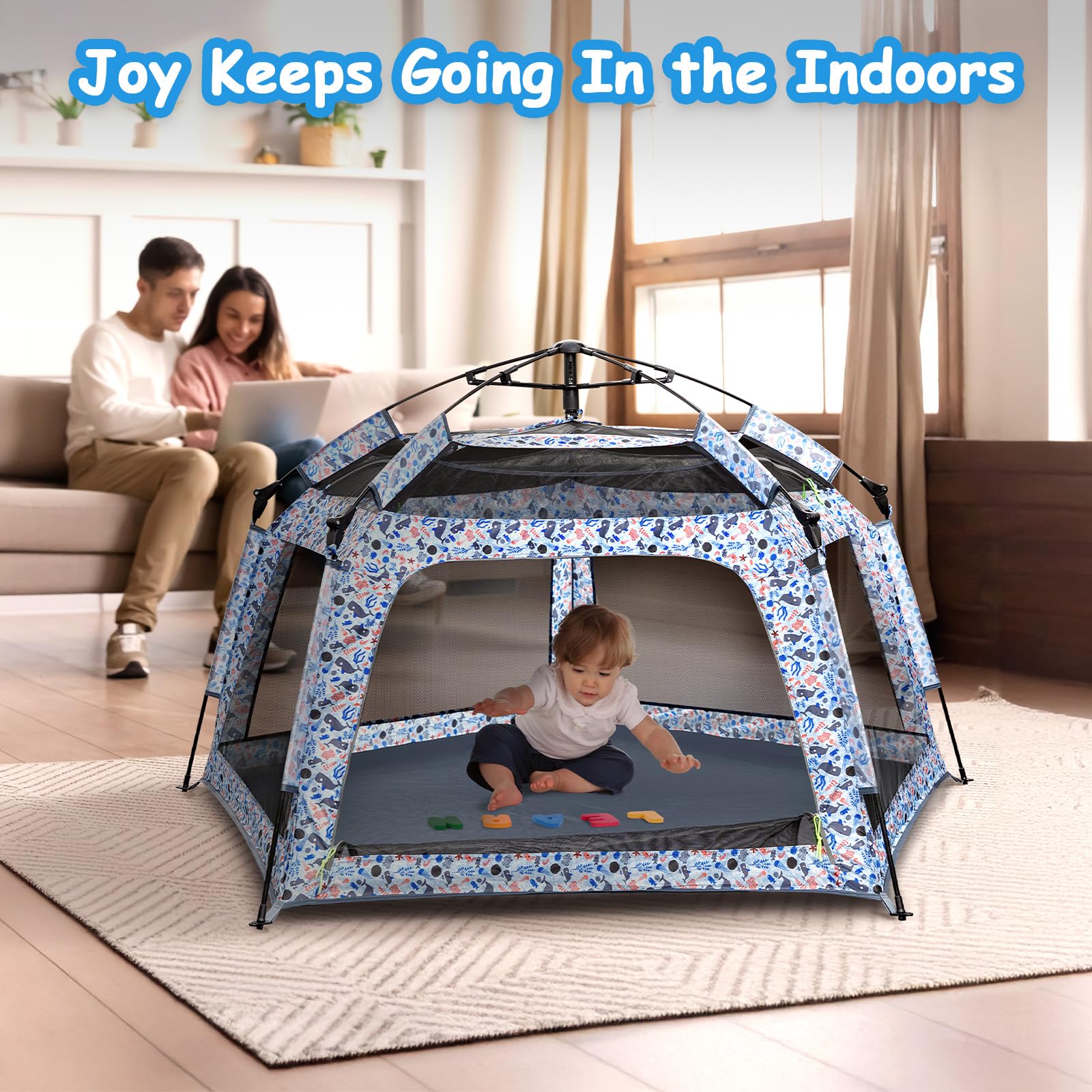 Funsland large play area inside fits up to three kids.