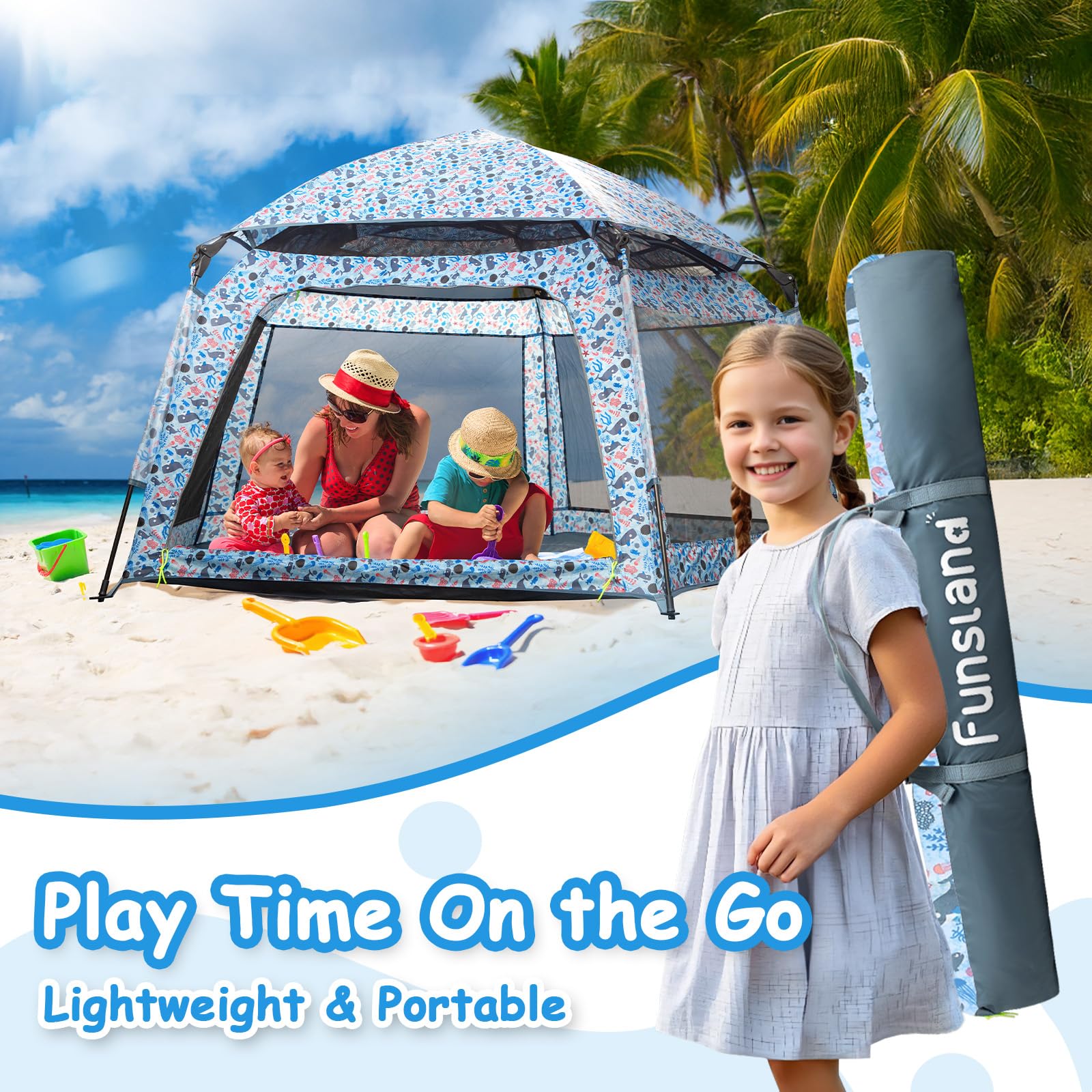 Funsland playpen canopy UV protection provides sun shielding outdoors.