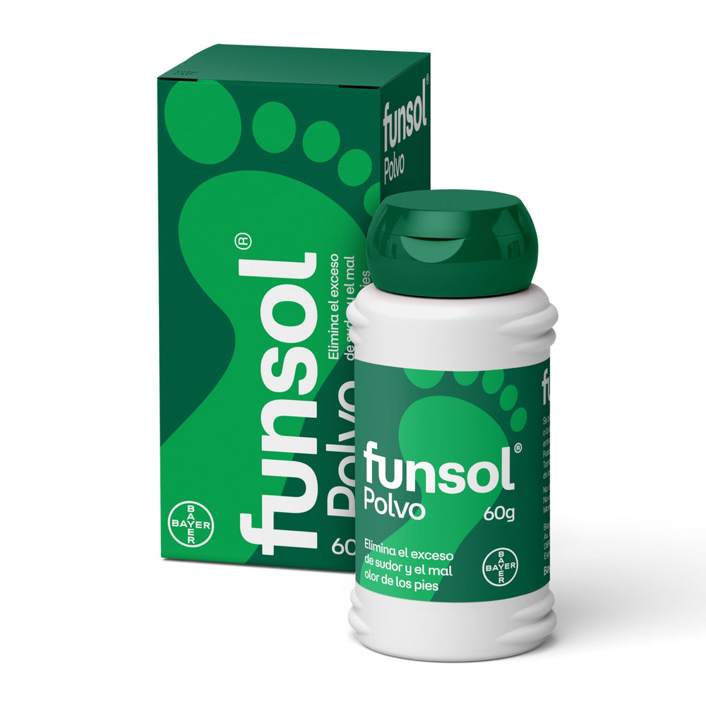 Funsol talcum powder jar close-up shows silky texture for everyday care.