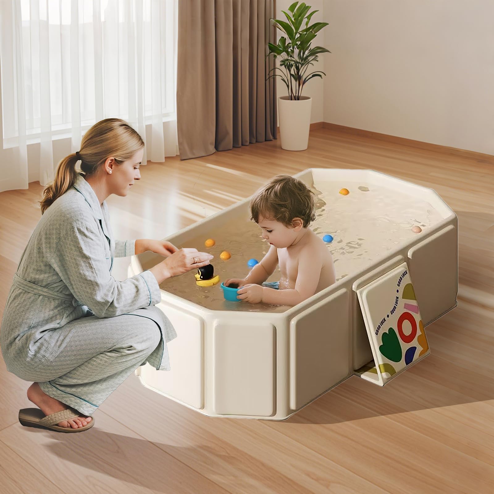 FunTankie portable bath folded, ideal for trips and tight spaces.