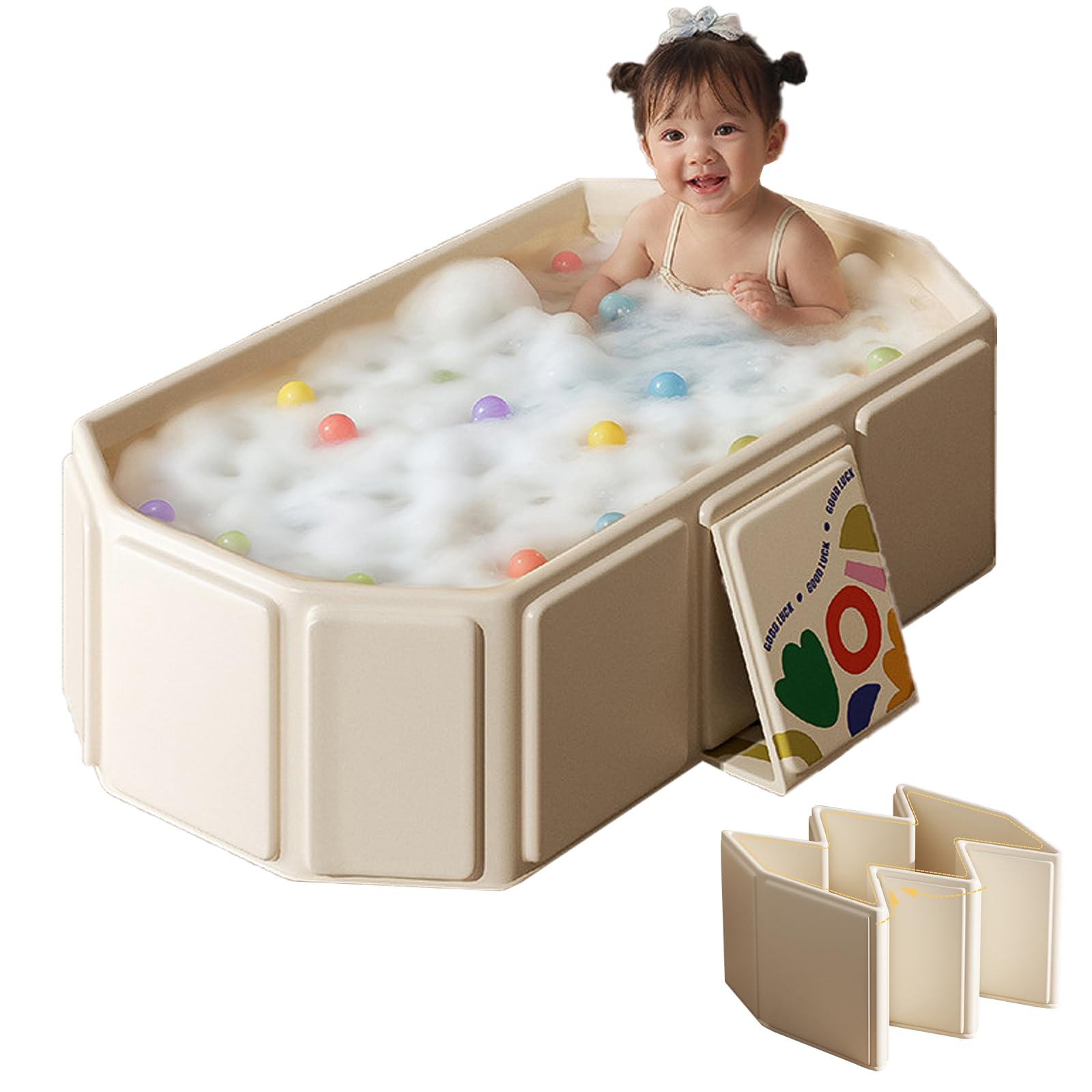 FunTankie collapsible toddler bath tub folded for travel and storage.