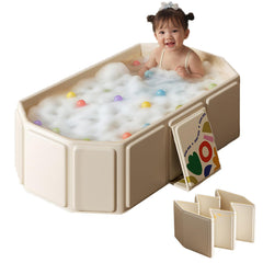FunTankie collapsible toddler bath tub folded for travel and storage.