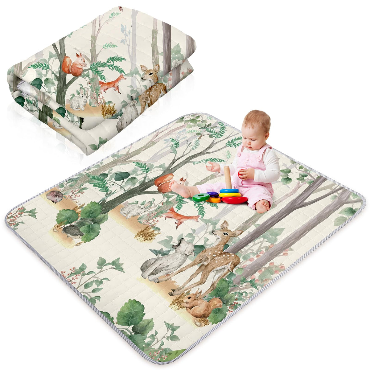 Funtery baby play mat with jungle animals pattern for safe tummy time and exploration.