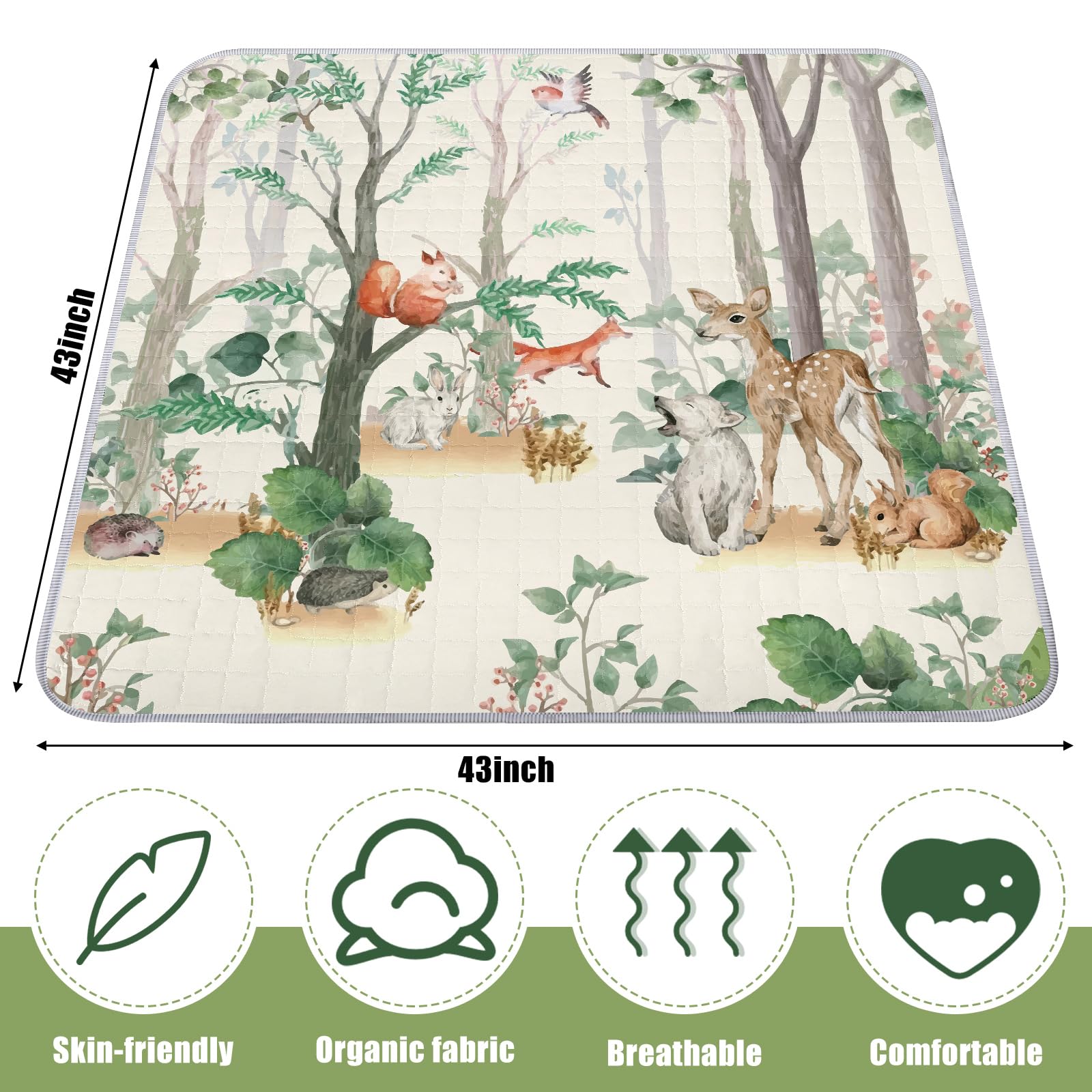 Funtery jungle animals design invites curiosity during floor play and crawling sessions.