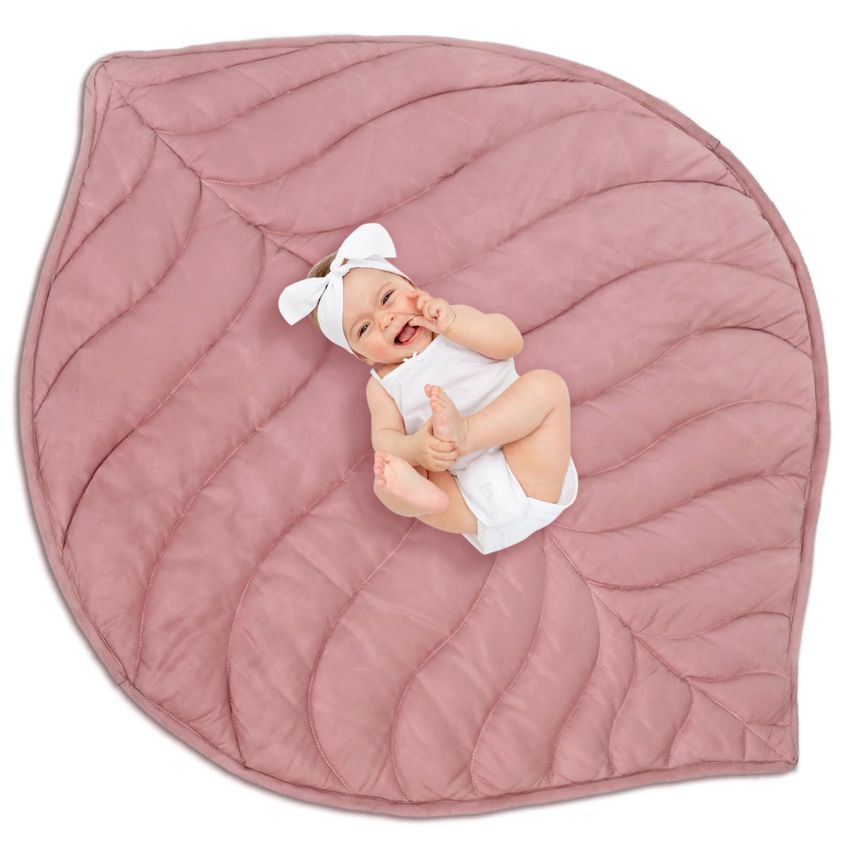 Funtery Baby Play Mat with pink leaf design on top for soft crawling