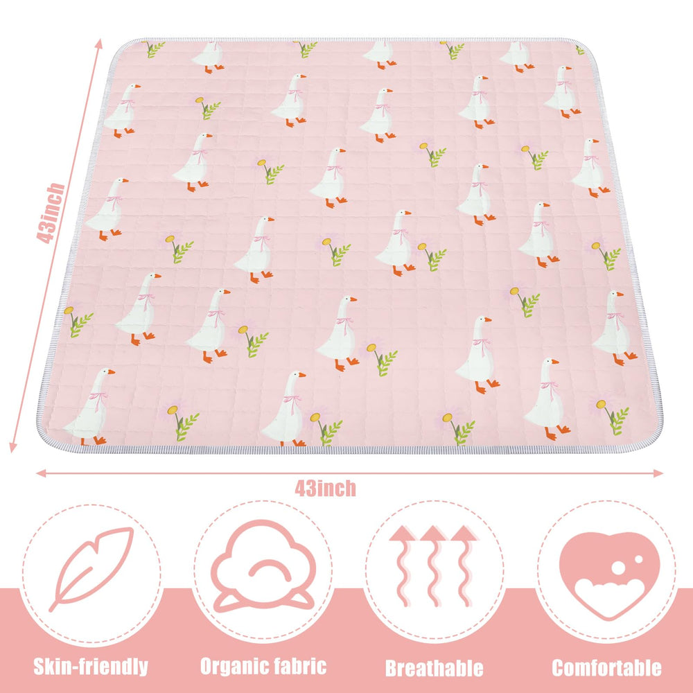 Funtery goose playmat with multicolor motifs to engage babies during play.
