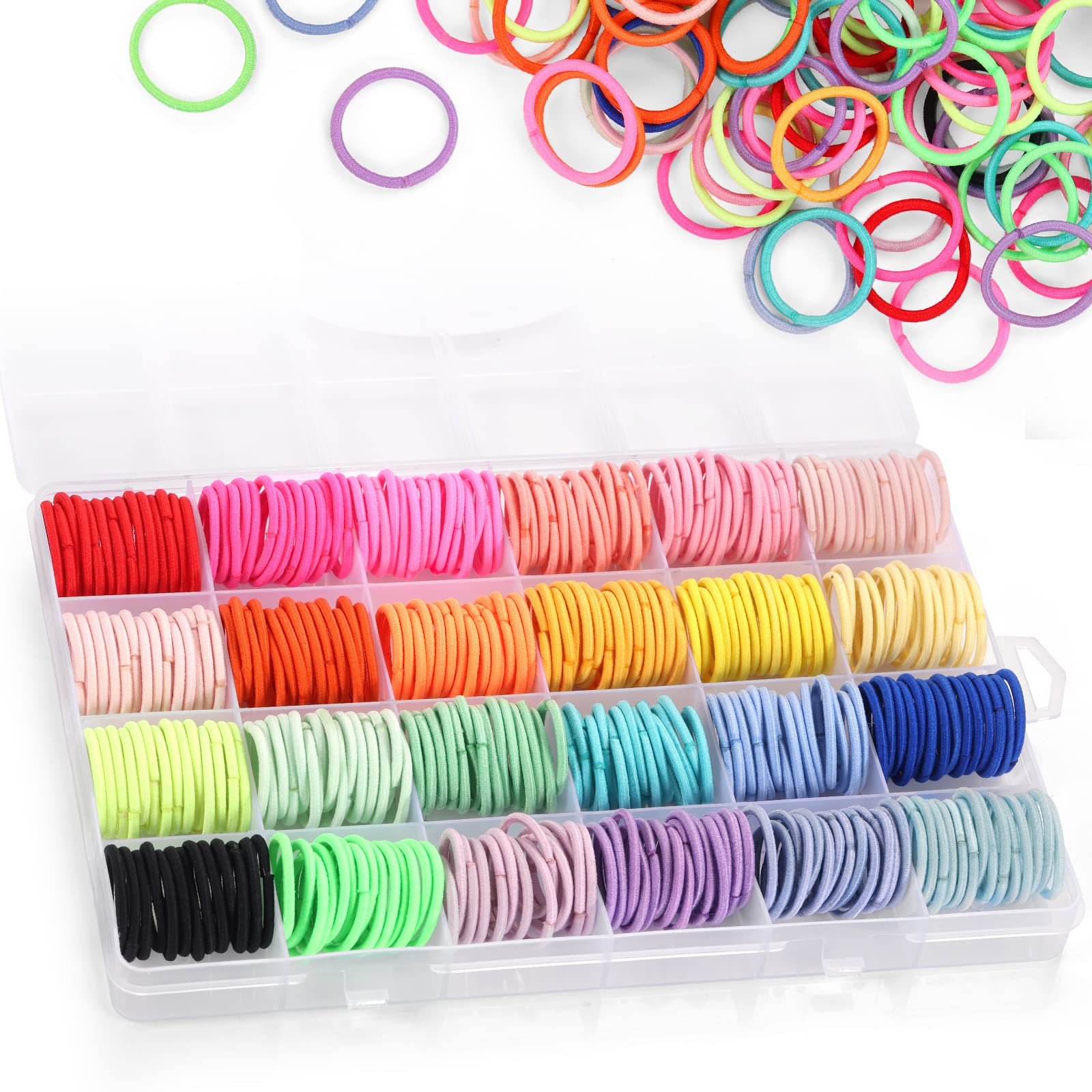 Funtopia hair ties set 336pcs organized box with vibrant color grid for kids