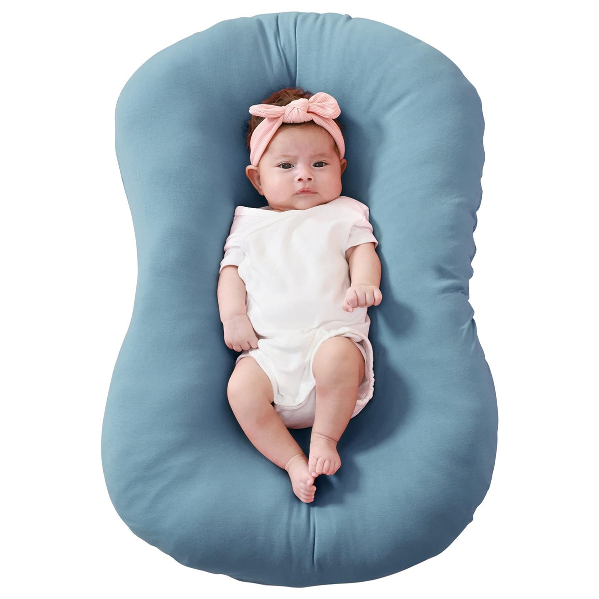Funupup bamboo lounger cover on Snuggle Me for newborn comfort.