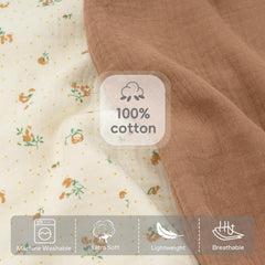 FUNUPUP brown floral muslin cover on Boppy pillow for breathable feeding comfort.