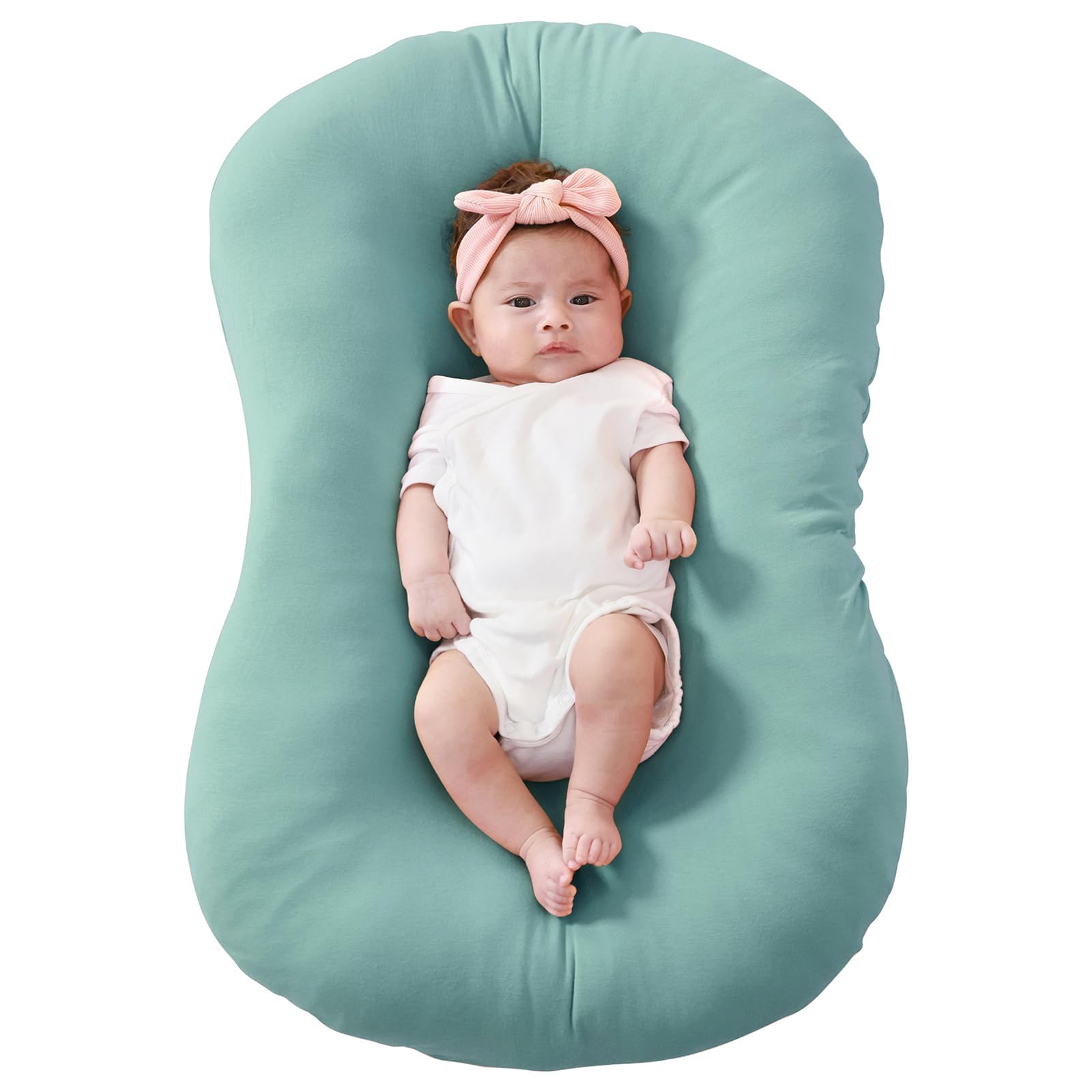 FUNUPUP rayon bamboo lounger cover that fits Snuggle Me for a secure, cozy newborn experience.