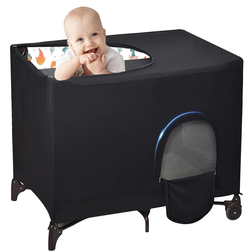 Funvalley Surperfect blackout crib canopy cover folded for travel and compact storage