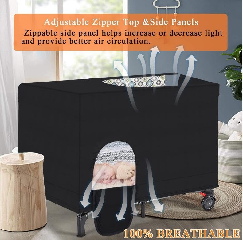 Funvalley Surperfect blackout crib canopy cover top panel zipper for adjustable brightness