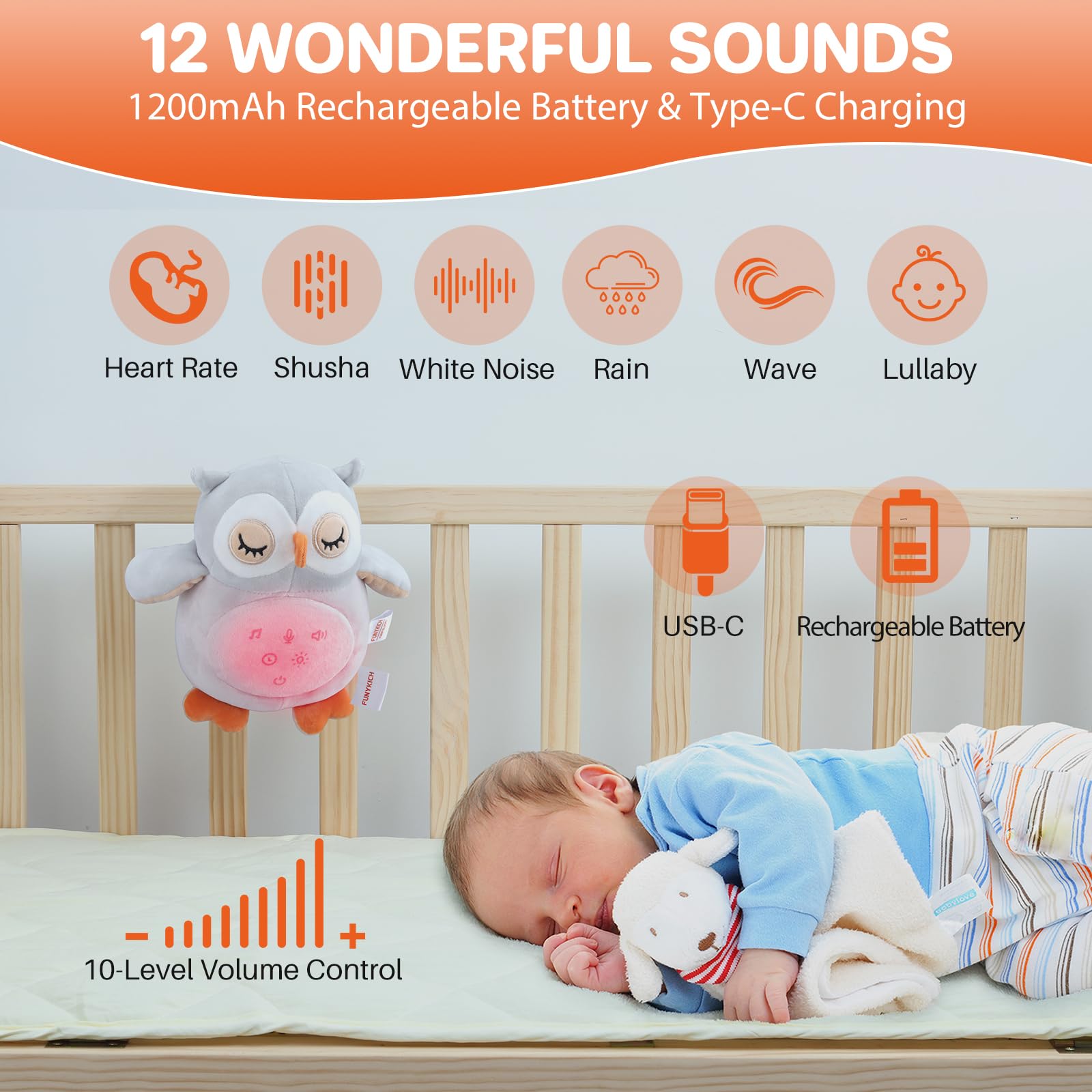 FUNYKICH Owl 12 soothing sounds provide calming options