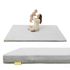 Funyoo 71x59 padded baby play mat laid flat for spacious floor play.