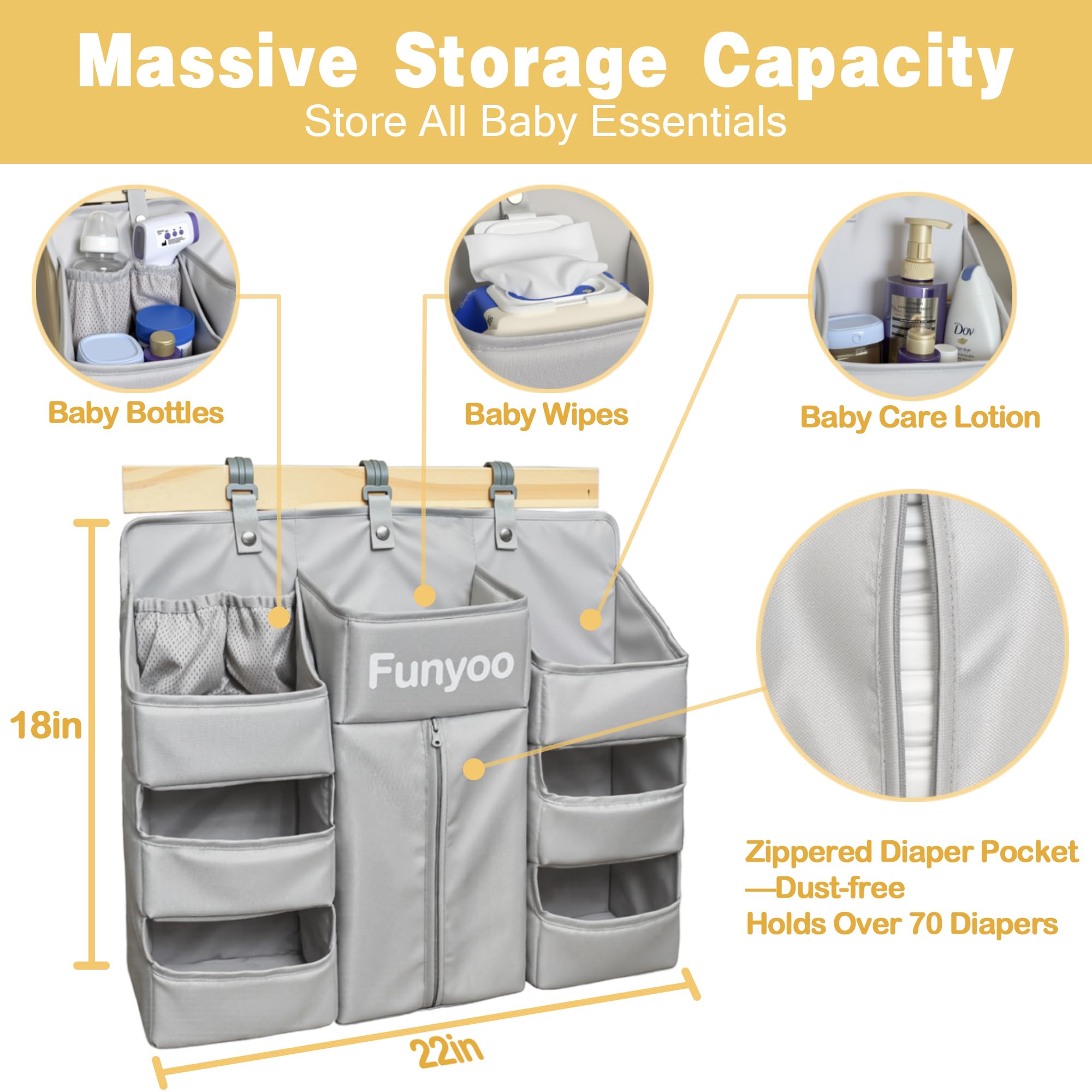 Funyoo sturdy-mounting-straps secure the organizer to crib or playard.
