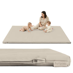 Funyoo padded play mat close-up showing grey vegan leather texture and quality.