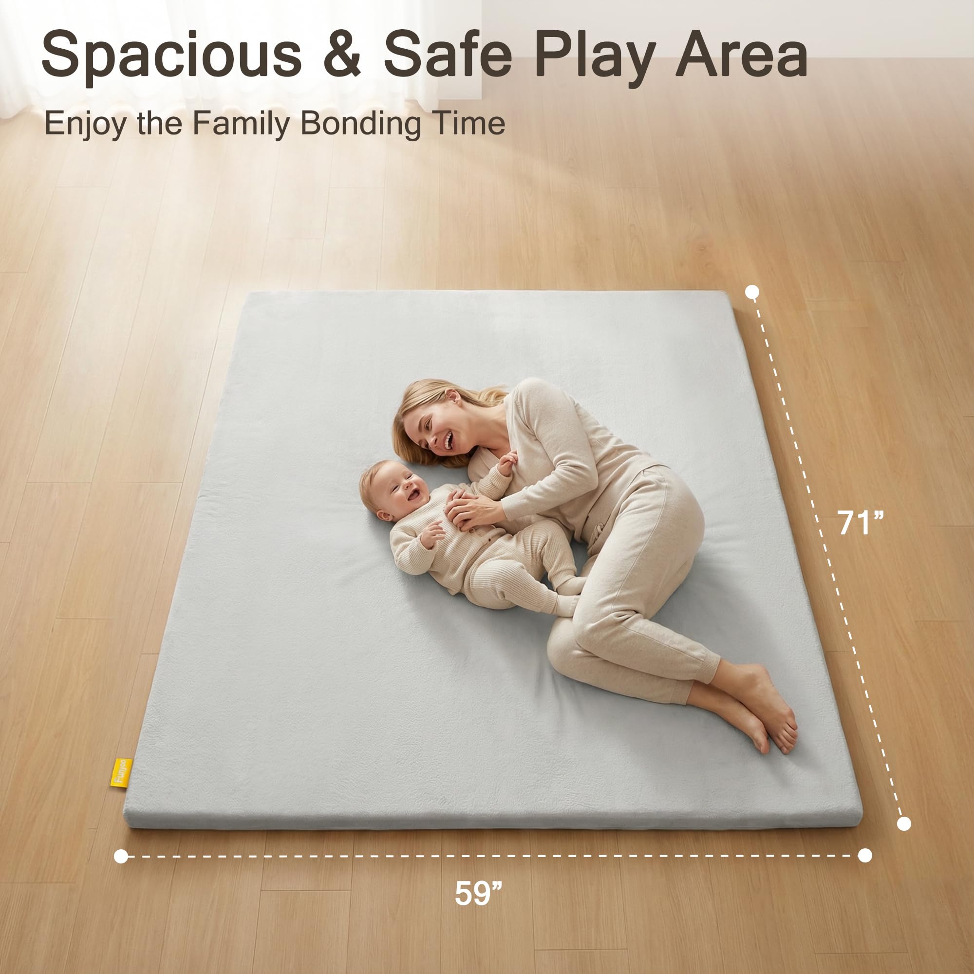 Removable machine-washable cover on the Funyoo mat for easy cleaning.