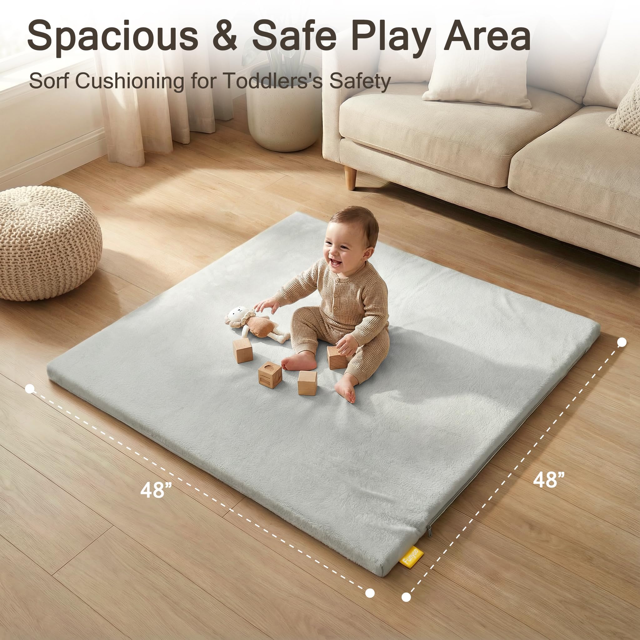 Funyoo soft velour top surface, cozy for baby tummy time and crawls.