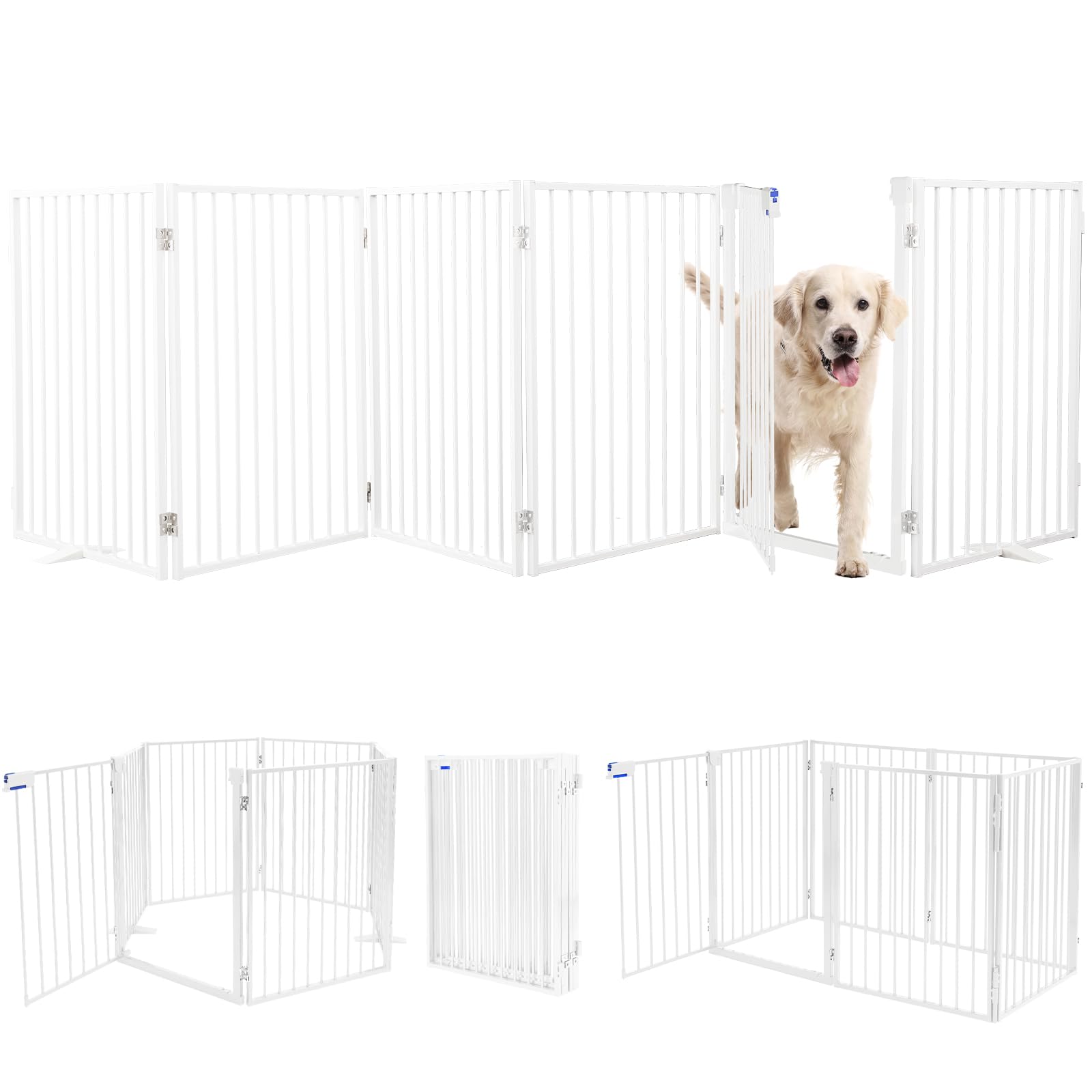 Furggis metal dog gate with 6 panels for wide openings and stability
