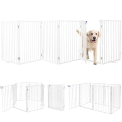 Furggis metal dog gate with 6 panels for wide openings and stability