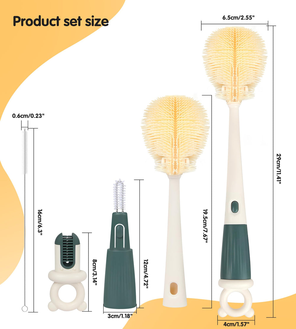 Nested brushes inside the handle for compact, tangle-free storage