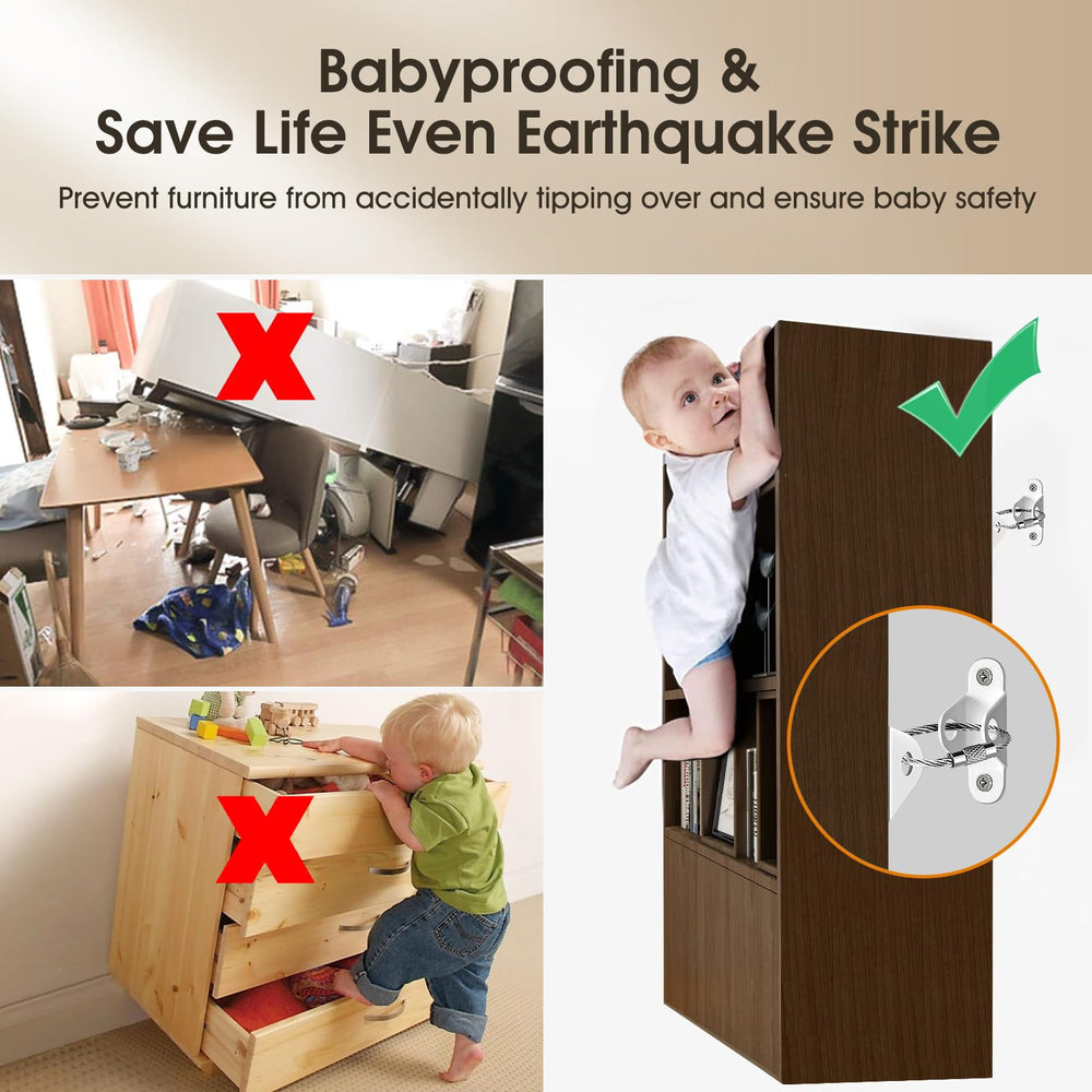 Furniture Anchors Straps brackets and screws organized for quick mounting